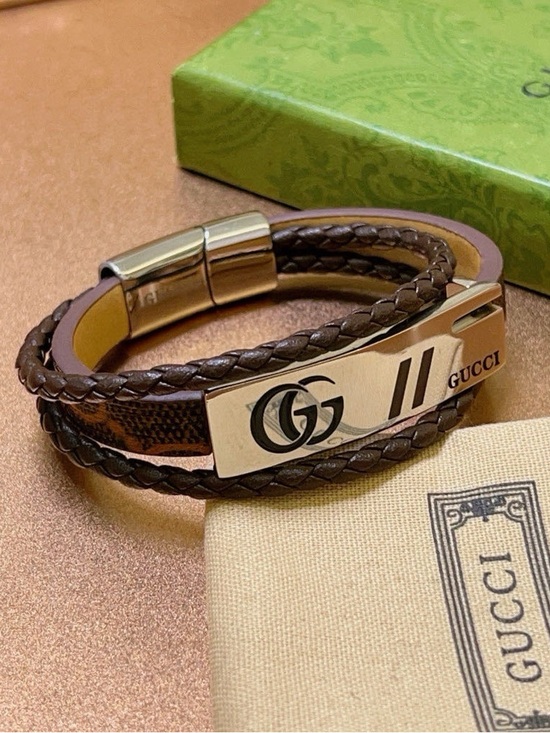 Gucci Other - Gucci Brown Braided Leather Double Wrap Bracelet